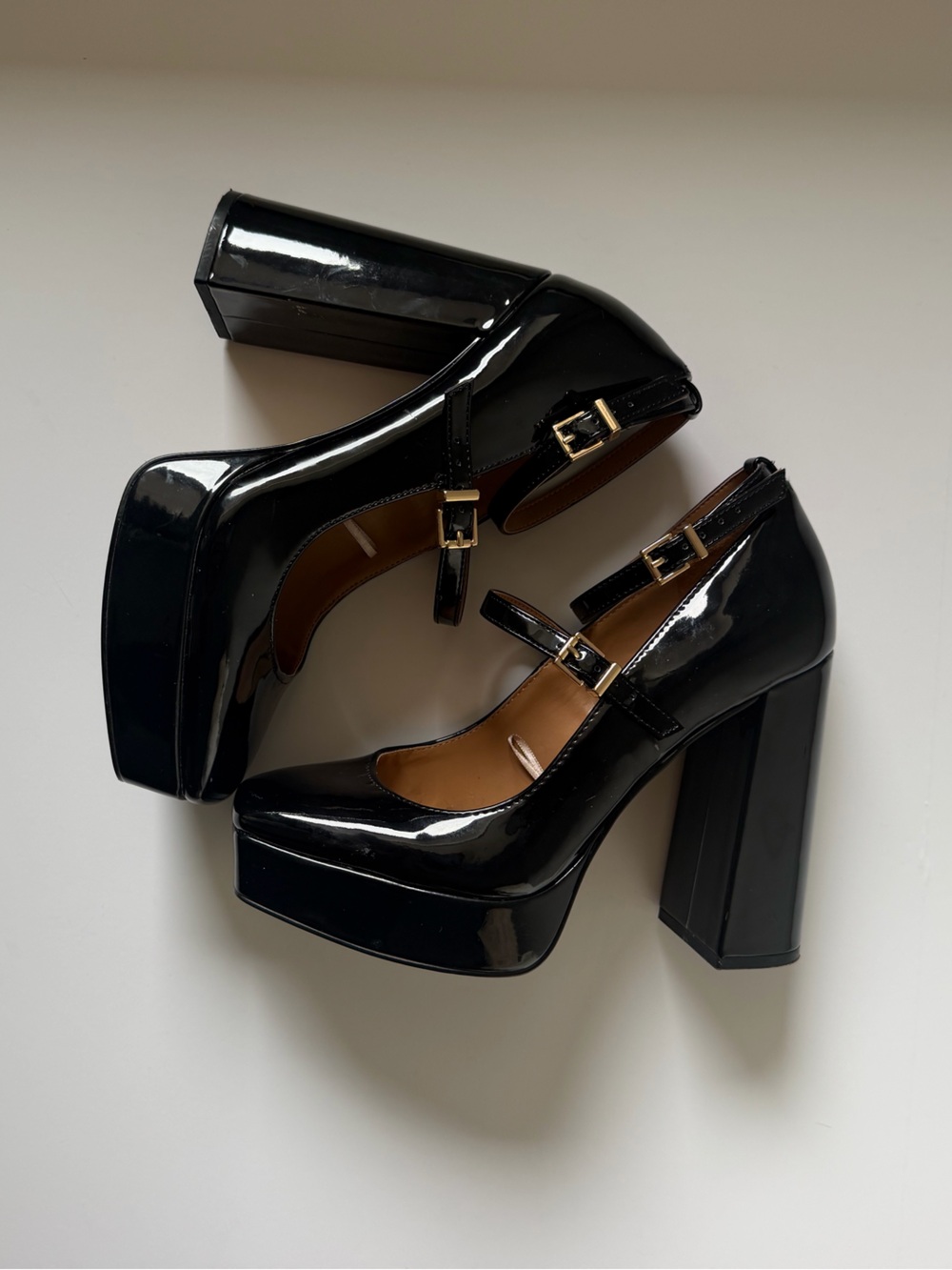 Jessica Simpson Black Patent Mary Jane Platform Pumps with Buckle Straps